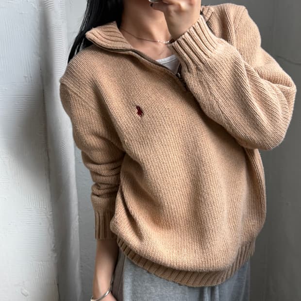 Polo 폴로 랄프로렌 베이지 컬러 하프집업 니트