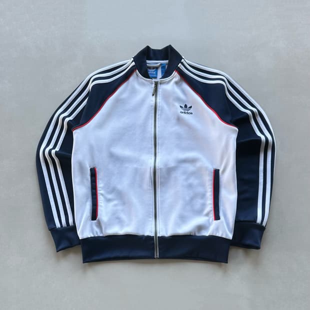 [XL]아디다스 트레포일 화이트 네이비 트랙탑 져지