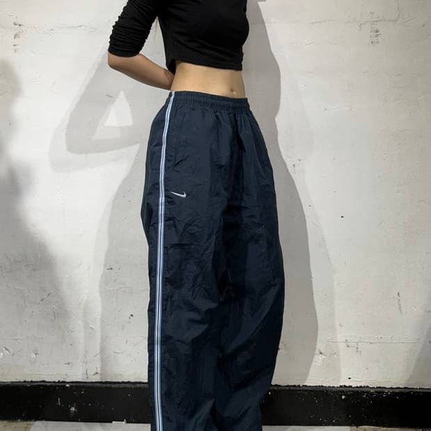나이키 네이비 와이드 스카이 블루 사이드 라인 트랙 팬츠 추리닝 바지 L