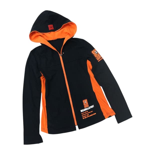 MCAMOZ&SPORT 블랙 오렌지 배색 사이드 라인 후드 집업 (M)