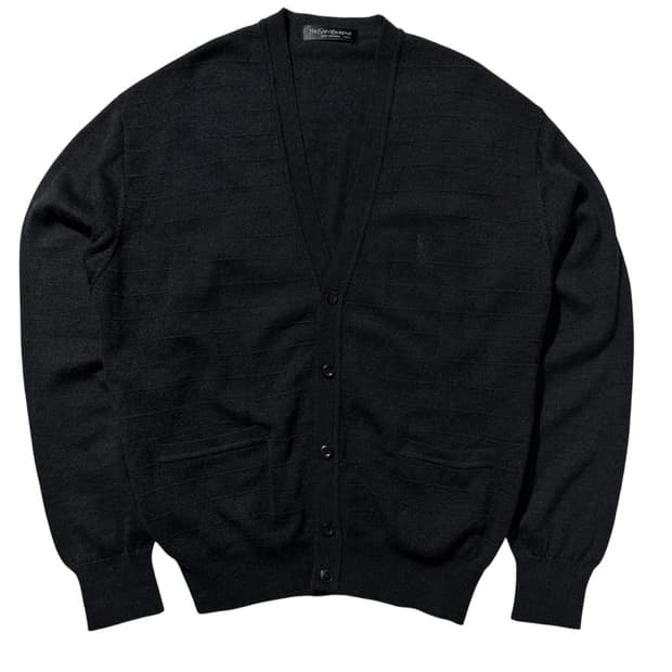 입생로랑 울 체크 V넥 니트 가디건