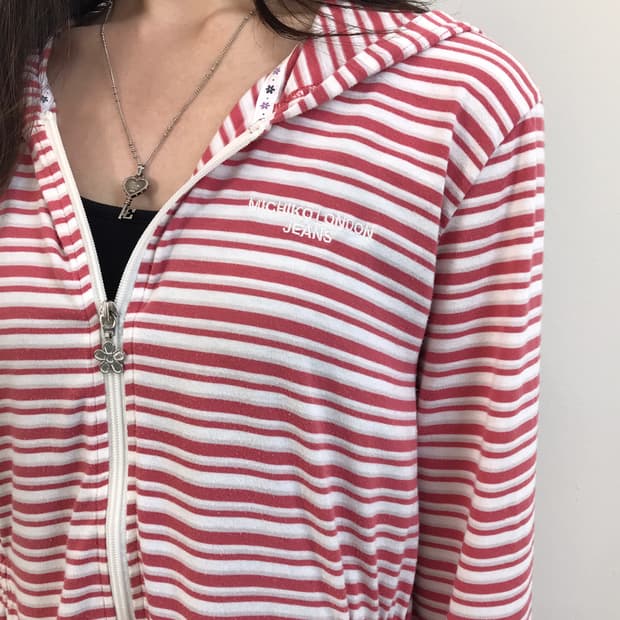 MICHIKO LONDON Striped Hooded Zip-Up