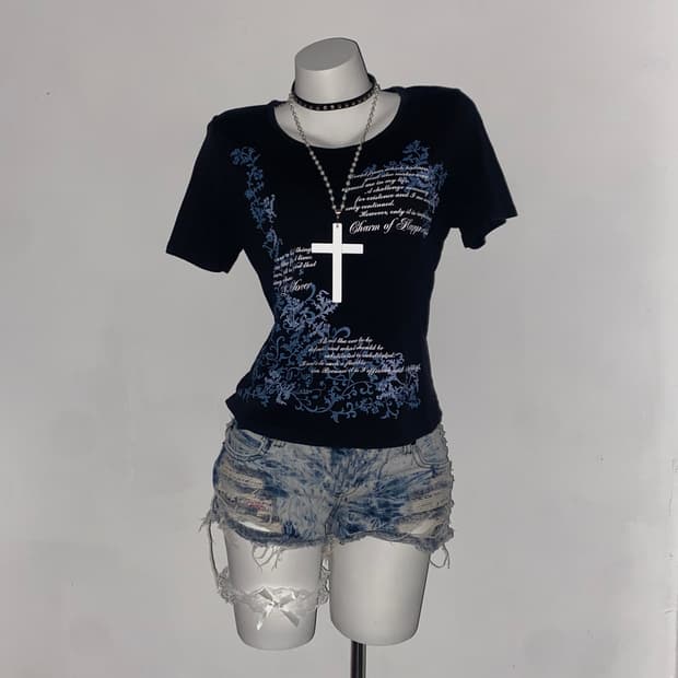 CECCHINI blue Floral y2k T-shirt 