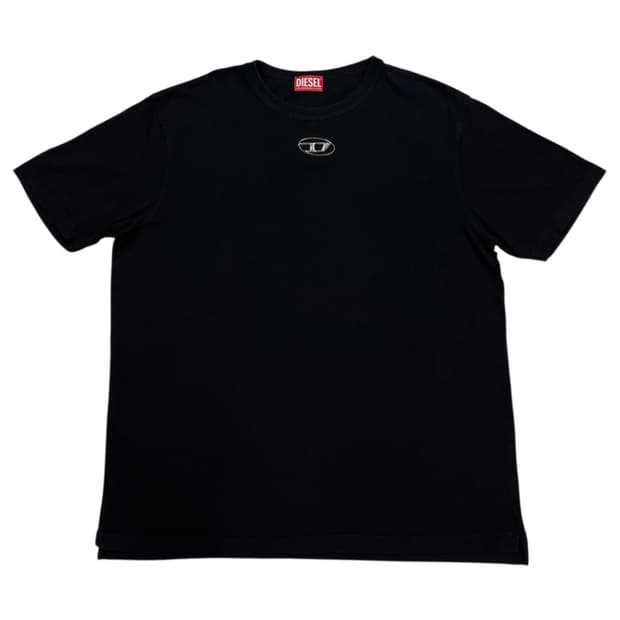 DIESEL 디젤 메탈릭 오발 D 반팔티 블랙 XL