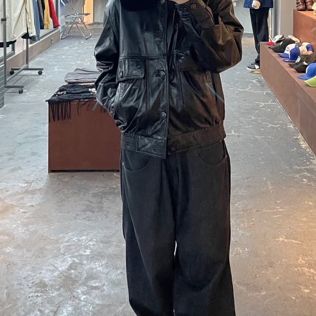 빈티지 블랙 레더자켓 (퍼 탈부착가능) H1199