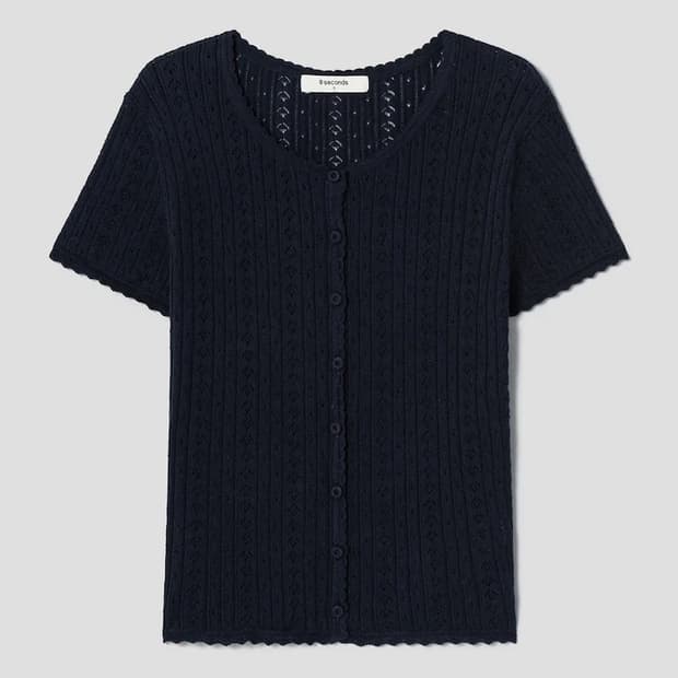 에잇세컨즈 캡소매 스카시 반팔가디건 네이비 L