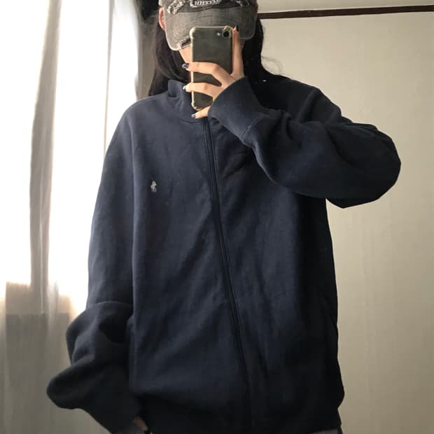 폴로 네이비 오버핏 면집업