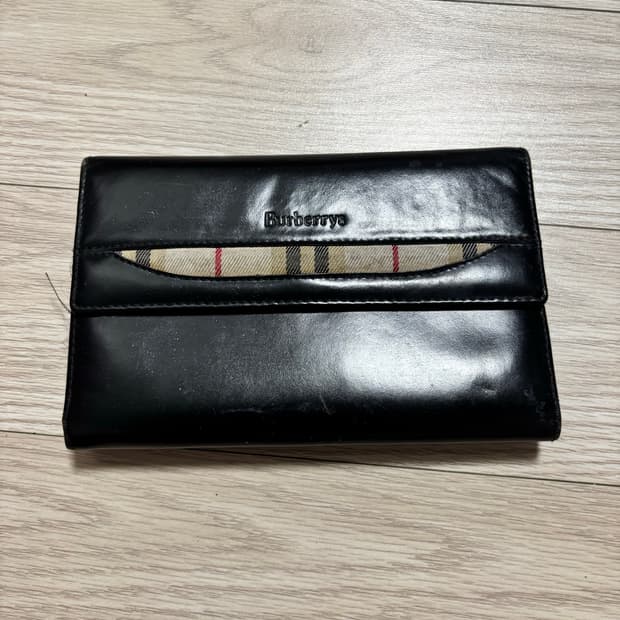 버버리 빈티지 노바체크 가죽 중지갑 수선 리폼용