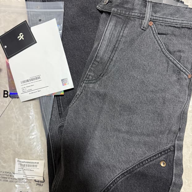 M사이즈 앤더슨벨 루카스 콘트라스트 패널 와이드 레그 데님 워시드블랙