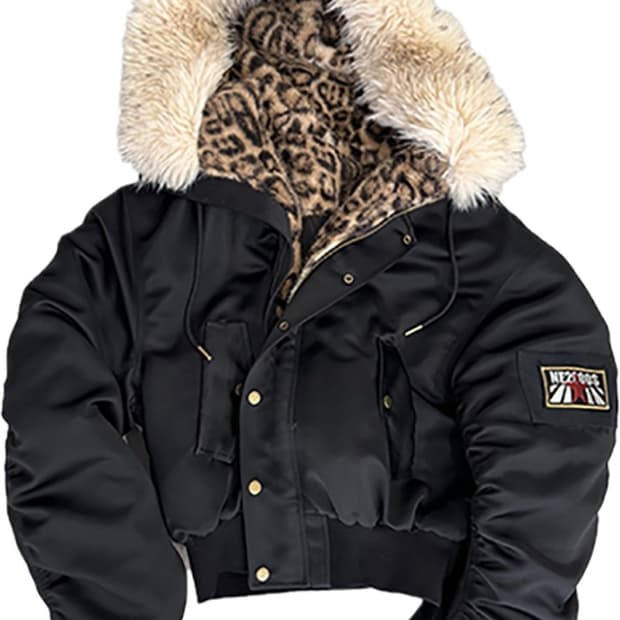 레오파드 퍼 후드 자켓