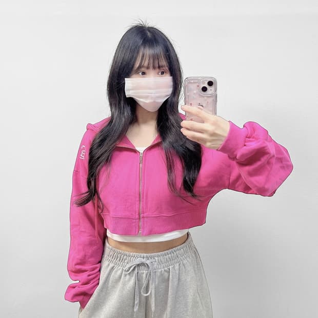 와이이이엘 Yeel 크롭 후드집업 핑크