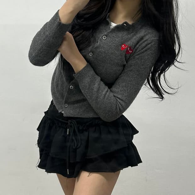 꼼데가르송 더블 와펜 램스울 걸즈 니트 가디건(M)