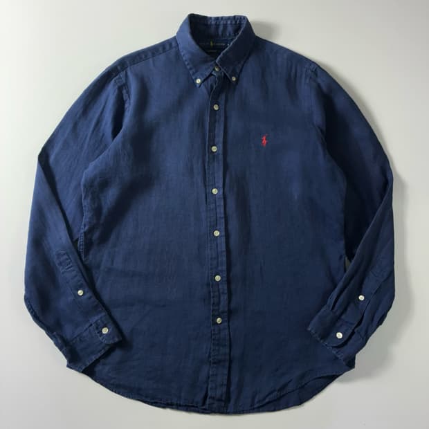 Polo  폴로 랄프로렌 자수 린넨 블루 셔츠 