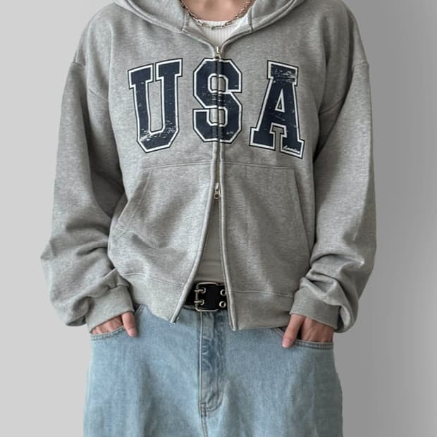 Usa 프린팅 후드집업