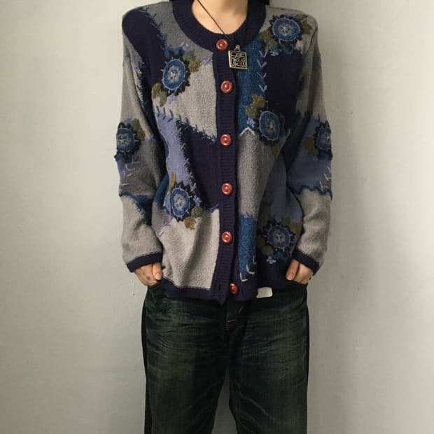 Patch work knit cardigan
