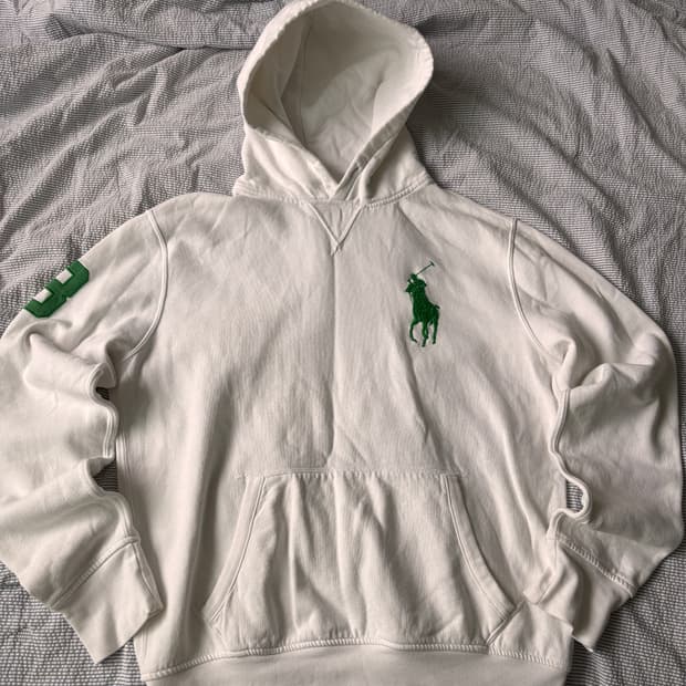POLO Big Pony Hoodie White and Green M