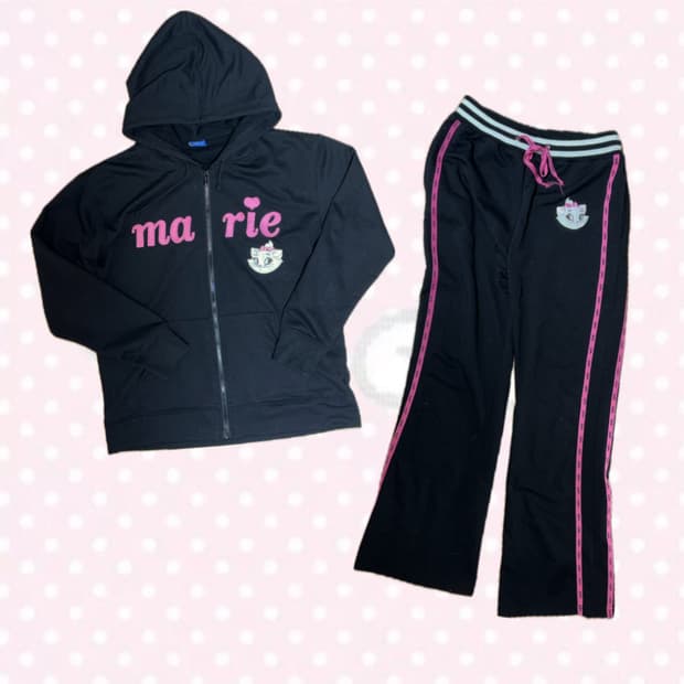 디즈니 정품 마리 고양이 블랙&핑크 후집+바지 트레이닝복 세트
