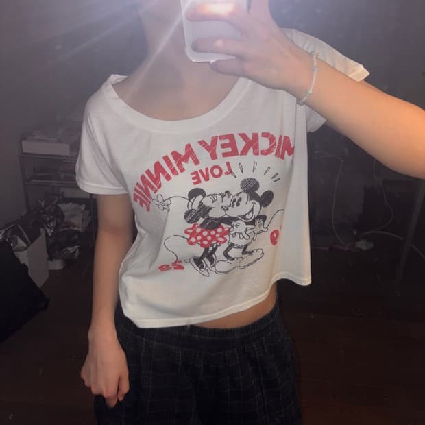 디즈니 미니마우스 크롭 반팔티 오프숄더 모리걸 하구미