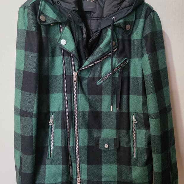 디젤 블랙골드 체크후드 코트