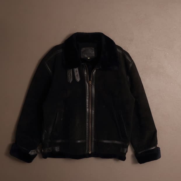 90's B-3 소가죽 레더 양털 무스탕 블랙 A1827