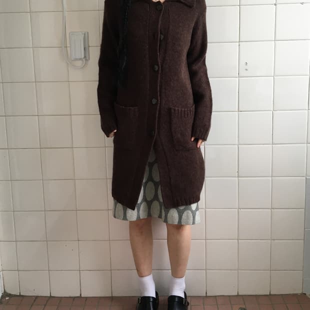 Collar knit long cardigan