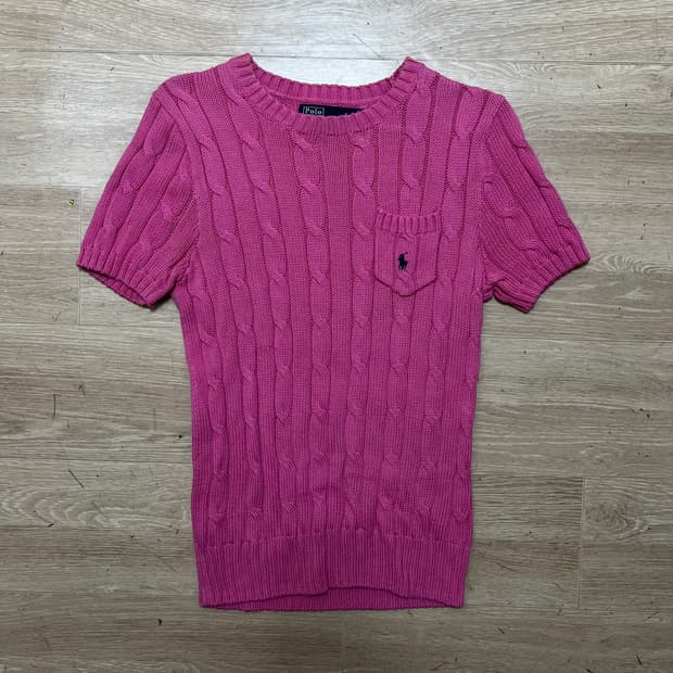 폴로 랄프로렌 여성 포켓 반팔 꽈배기 케이블니트 [핑크] S/90