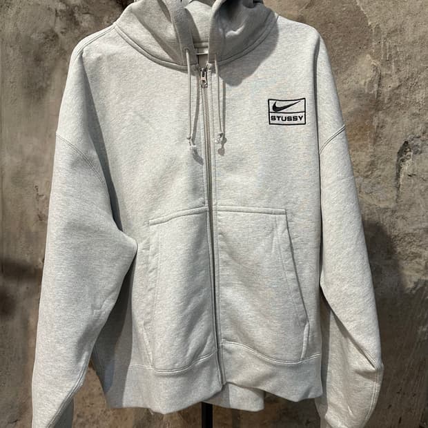 나이키 x 스투시 풀집 플리스 후드 그레이 헤더