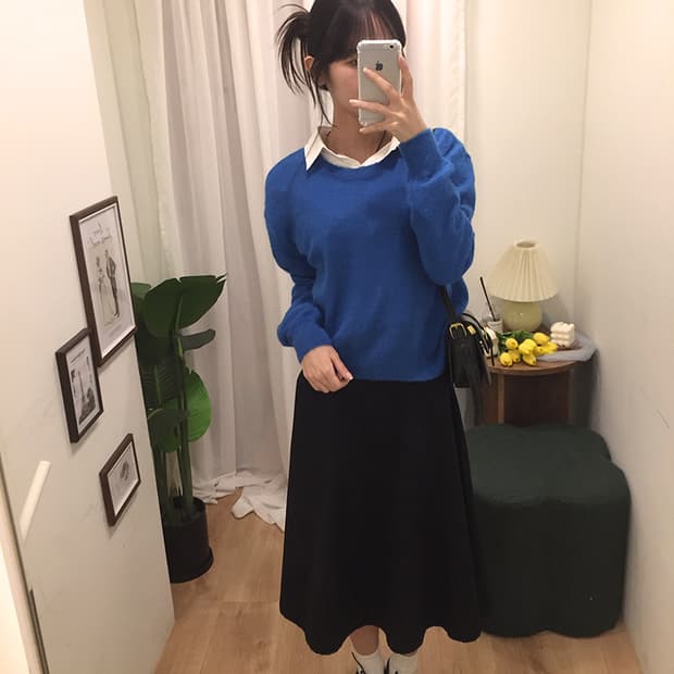 여성 빈티지 라운드니트 100