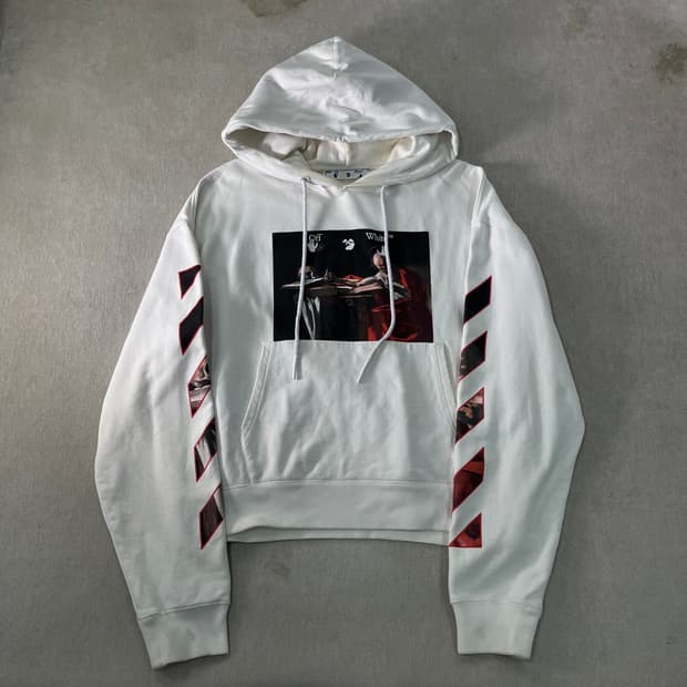 105 오프화이트 카라비지오 프린트 화이트 후드티