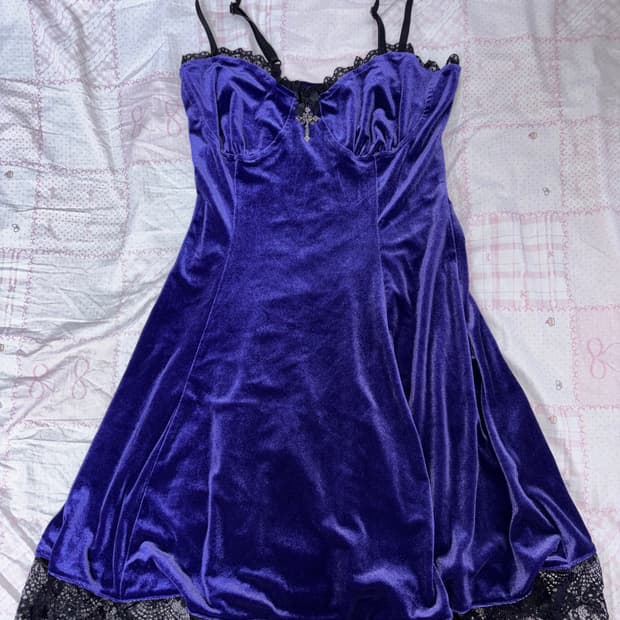 빈티지 고스 십자가 벨벳 슬립 원피스 | 뱀파이어고딕펑크