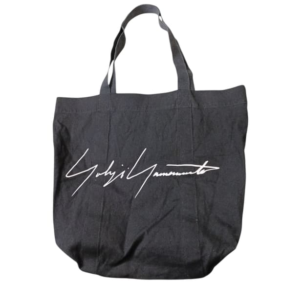 요지 야마모토 레터링 캔버스 토트백 블랙