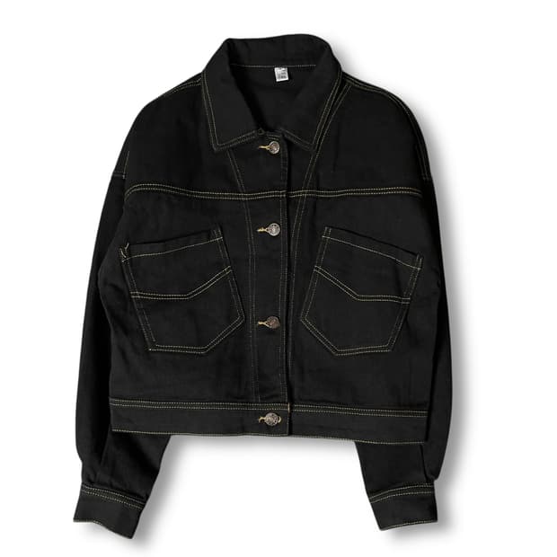 빈티지 블랙 스티치 크롭 데님 자켓 S