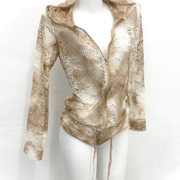 Crochet hooded zip-up