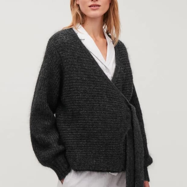 COS 코스 청키 울 랩 가디건 니트 그레이 차콜 챠콜 L 