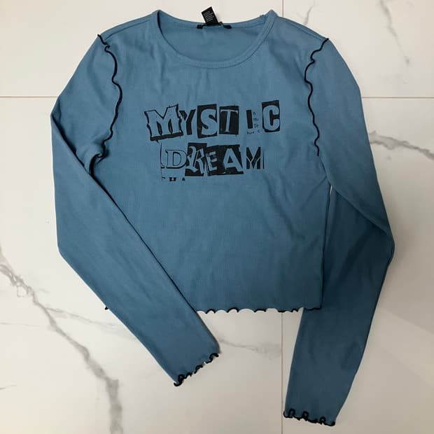 Y2K 딱붙핏 emo 레이어드 레튜스 헴 더스트 블루 면 긴팔 쭉티 