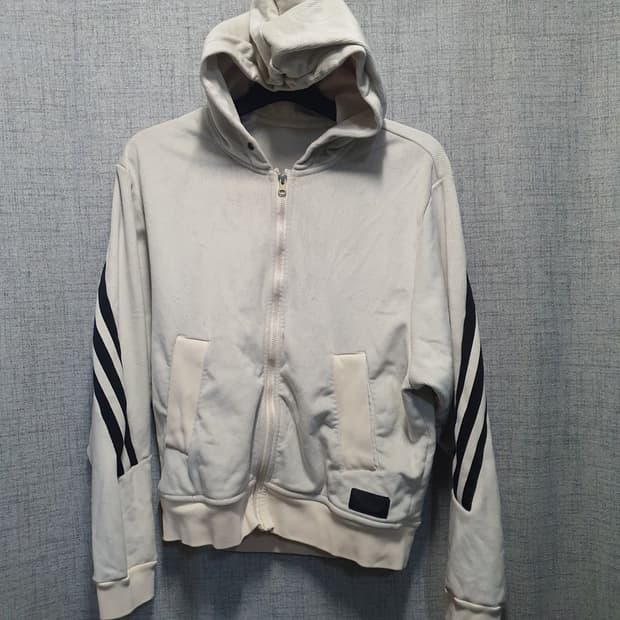 아디다스 코듀로이  아이보리 골지패널 후드 집업 