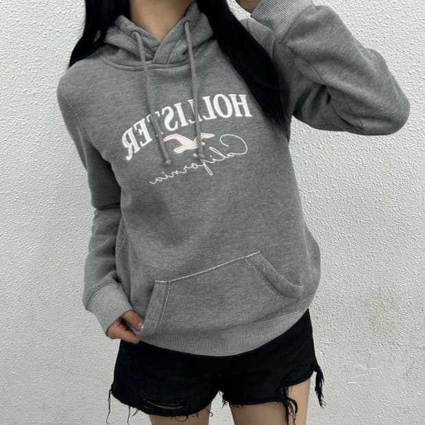 홀리스터 자수로고 그레이 후드 S