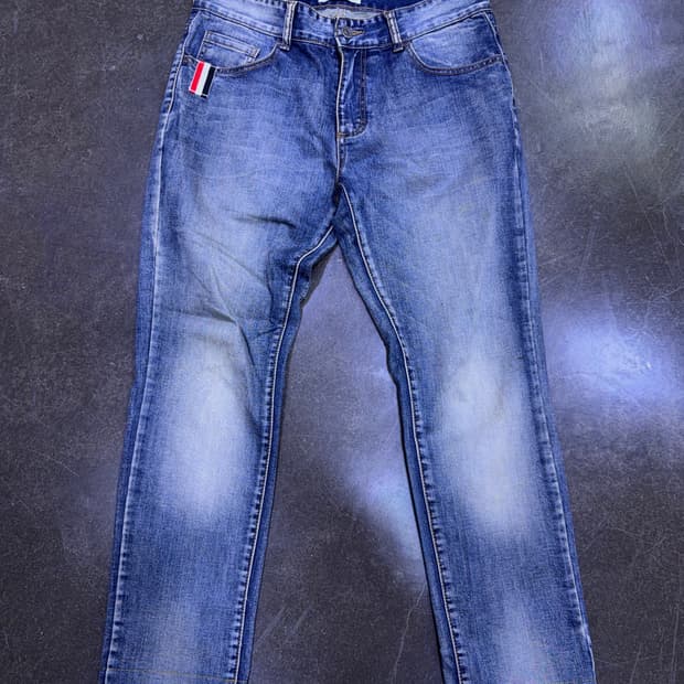 삼선 라인 닻 프린팅 테이퍼드핏 워싱 데님팬츠 2 사이즈 (32)