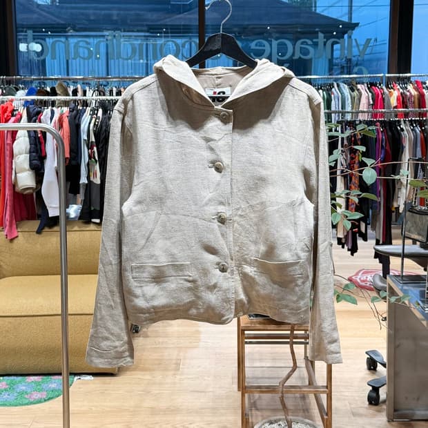 이세이미야케 브라운 린넨 크롭 후디 자켓 