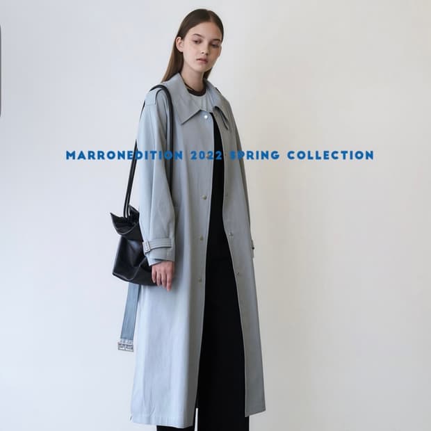 마론에디션 Earthy Blue Modern Trench Coat
