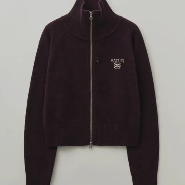 세터 시그니처 로고 캐시미어 블렌드 니트 집업 버건디