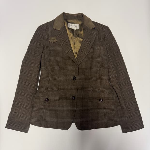 여성 빈폴 레이디스 양가죽 배색 캐시미어 혼용 체크 자켓 S