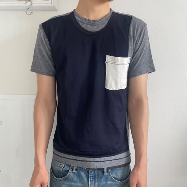 꼼데가르송 옴므 플러스 패치워크 반소매 티셔츠 S