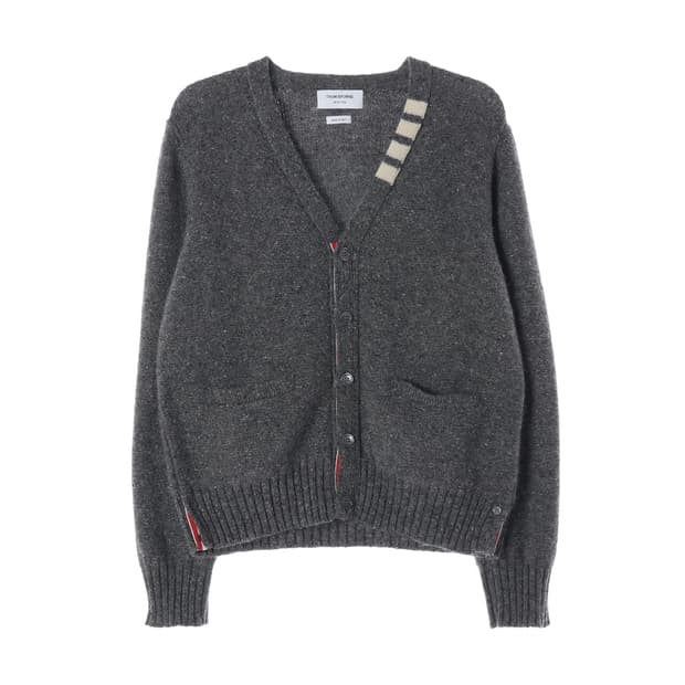 톰 브라운 사선 완장 도네갈 울 모헤어 브이넥 가디건 그레이