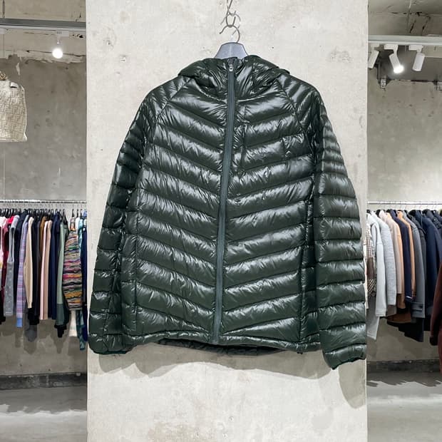 아크테릭스 그린 로고 나일론 덕 다운 경랑 후디 자켓