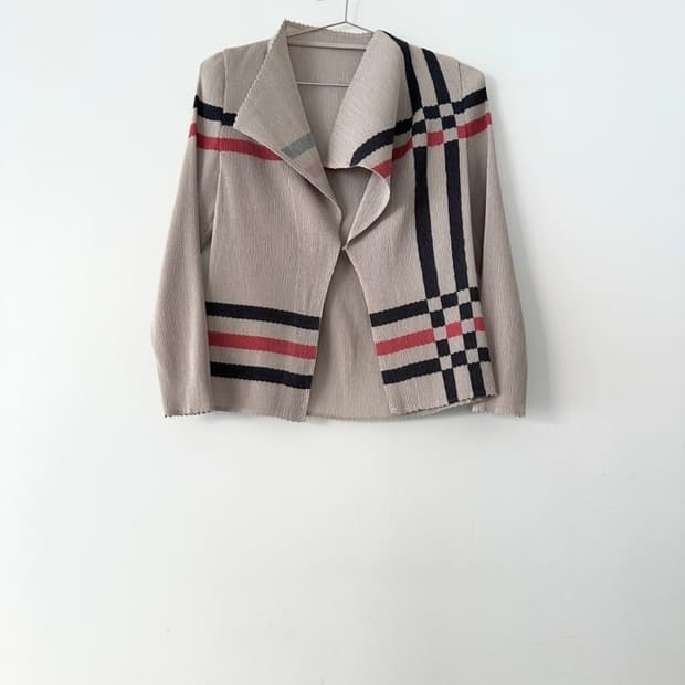 Grid pleats open cardigan 