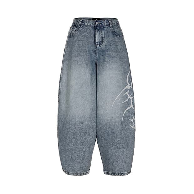 새상품 DSMT 디에스엠티 플레임 아크워크 와이드 데님 블루 L