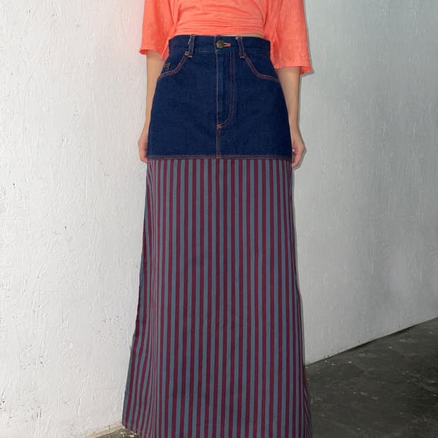 장 폴 고티에 Jean’s 90s 스트라이프 패널 데님 스커트