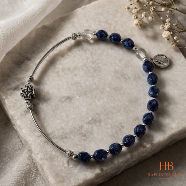 컷팅 라피스라줄리 & 백수정 묵주팔찌