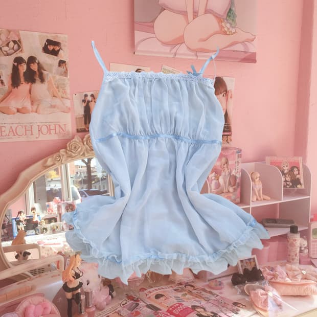 빈티지 블루 페어리 프릴 슬리브리스